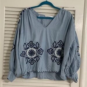 ZARA Embroidered Beaded Pom Pom
Blouse Top Boho